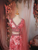 Dusty Rose Pink Floral Printed and Beads Embroidered Design Chiffon Party Lehenga with Matching Dupatta