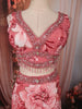 Dusty Rose Pink Floral Printed and Beads Embroidered Design Chiffon Party Lehenga with Matching Dupatta