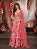 Dusty Rose Pink Floral Printed and Beads Embroidered Design Chiffon Party Lehenga with Matching Dupatta