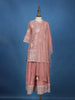 Dusty Rose Pink Floral Sequins Embroidered Silk Kids Palazzo Suit
