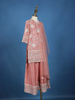 Dusty Rose Pink Floral Sequins Embroidered Silk Kids Palazzo Suit