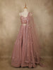 Dusty Rose Pink Floral Sequins and Beads Embroidered Design Net Lehenga With Dupatta