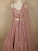 Dusty Rose Pink Floral Sequins and Beads Embroidered Design Net Lehenga With Dupatta
