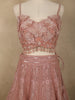 Dusty Rose Pink Floral Sequins and Beads Embroidered Design Net Lehenga With Dupatta