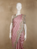 Dusty Rose Pink Floral Sequins and Beads Embroidered Design Pure Tussar Silk Designer Saree