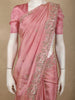 Dusty Rose Pink Floral Sequins and Beads Embroidered Design Tissue Silk Designer Saree with Designer Border