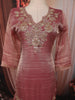 Dusty Rose Pink Floral Sequins and Beads Embroidered Design Tissue Silk Straight Cut Salwar Suit with Matching Dupatta