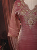 Dusty Rose Pink Floral Sequins and Beads Embroidered Design Tissue Silk Straight Cut Salwar Suit with Matching Dupatta
