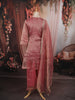 Dusty Rose Pink Floral Sequins and Beads Embroidered Design Tissue Silk Straight Cut Salwar Suit with Matching Dupatta