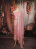 Dusty Rose Pink Floral Sequins and Beads Embroidered Design Tissue Silk Unstitched Salwar Material with Matching Designer Dupatta