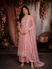Dusty Rose Pink Floral Sequins and Beads Embroidered Design Tissue Silk Unstitched Salwar Material with Matching Designer Dupatta