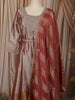 Dusty Rose Pink Floral Sequins and Kartana Embroidered Design Tissue Silk Anarkali Gown with Hip Belt