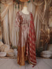 Dusty Rose Pink Floral Sequins and Kartana Embroidered Design Tissue Silk Anarkali Gown with Hip Belt