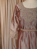 Dusty Rose Pink Floral Sequins and Kartana Embroidered Design Tissue Silk Anarkali Gown with Hip Belt