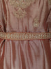 Dusty Rose Pink Floral Sequins and Kartana Embroidered Design Tissue Silk Anarkali Gown with Hip Belt