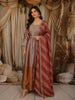 Dusty Rose Pink Floral Sequins and Kartana Embroidered Design Tissue Silk Anarkali Gown with Hip Belt