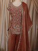 Dusty Rose Pink Floral Sequins and Thread Embroidered Design Organza Palazzo Suit with Dupatta