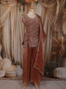 Dusty Rose Pink Floral Sequins and Thread Embroidered Design Organza Palazzo Suit with Dupatta