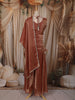 Dusty Rose Pink Floral Sequins and Thread Embroidered Design Organza Palazzo Suit with Dupatta