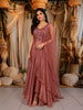 Dusty Rose Pink Floral Sequins and Zardozi Embroidered Design Organza Gown with Matching Dupatta