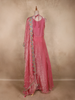 Dusty Rose Pink Floral Thread Embroidery Design Space Silk Party Wear Gown