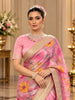 Dusty Rose Pink Floral Vine Embroidered Design Pure Tissue Organza Designer Saree with Heavy Work Sequins Border