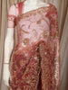 Dusty Rose Pink Floral Vine Sequins Embroidered Design Net Party Wear Saree with Designer Border