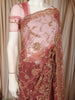 Dusty Rose Pink Floral Vine Sequins Embroidered Design Net Party Wear Saree with Designer Border