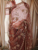 Dusty Rose Pink Floral Vine Sequins and  Beads Embroidered Design Net Party Wear Saree with Designer Border