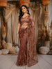 Dusty Rose Pink Floral Vine Sequins and  Beads Embroidered Design Net Party Wear Saree with Designer Border