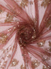 Dusty Rose Pink Floral Vine Sequins and  Beads Embroidered Design Net Party Wear Saree with Designer Border