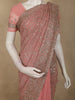 Dusty Rose Pink Floral Vine Zari Embroidered Design Georgette Fancy Saree with Scalloped Border
