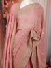 Dusty Rose Pink Floral Vine Zari Embroidered Design Georgette Saree with Matching Grand Dupatta