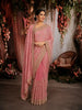 Dusty Rose Pink Floral Vine Zari Embroidered Design Georgette Saree with Matching Grand Dupatta