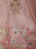 Dusty Rose Pink Floral Zardozi Embroidered Design Pure Tissue Silk Party Wear Saree with Floral Border