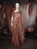 Dusty Rose Pink Floral Zardozi Embroidered Design Pure Tissue Silk Party Wear Saree with Floral Border