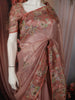Dusty Rose Pink Floral Zardozi Embroidered Design Pure Tissue Silk Party Wear Saree with Floral Border