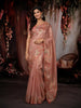 Dusty Rose Pink Floral Zardozi Embroidered Design Pure Tissue Silk Party Wear Saree with Floral Border