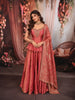Dusty Rose Pink Floral Zardozi Embroidered Design Tissue Silk Fancy Wear Peplum Palazzo Suit with Matching Dupatta