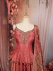Dusty Rose Pink Floral Zardozi Embroidered Design Tissue Silk Fancy Wear Peplum Palazzo Suit with Matching Dupatta