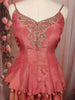 Dusty Rose Pink Floral Zardozi Embroidered Design Tissue Silk Fancy Wear Peplum Palazzo Suit with Matching Dupatta
