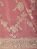 Dusty Rose Pink Floral Zari Embroidered Design Tissue Organza Festive Saree with Designer Border