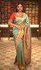 Turquoise Blue Floral Zari Woven Design Pure Kanchipuram Silk Saree with Contrast Zari Border