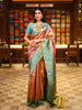 Dusty Rose Pink Floral Zari Woven Design Pure Kanchipuram Silk Saree with Contrast Border