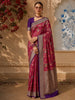 Dusty Rose Pink Floral Zari Woven Design Pure Tussar Saree with Contrast Brocade Border