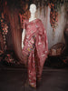 Dusty Rose Pink Floral Zari Woven Design Soft Silk Festive Saree with Floral Border
