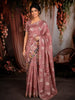 Dusty Rose Pink Floral Zari Woven Design Soft Silk Festive Saree with Floral Border