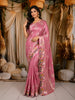 Dusty Rose Pink Floral Zari Woven Design Soft Silk Festive Saree with Floral Border