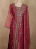 Dusty Rose Pink Floral Zari and Beads Embroidered Design Tissue Silk Straight Cut Salwar Suit