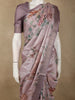Dusty Rose Pink Floral and Animal Motif Printed Design Tussar Saree